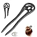 FINGER LOVE Handmade Carved Wood 2-Prong Vintage Style Hair Stick Double01 (Black Ebony)