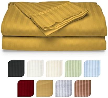 Crystal Trading 4-Piece Bed Sheet Set - Dobby Stripe - 100% Cotton Sateen - 400 Thread Count (King, Gold)