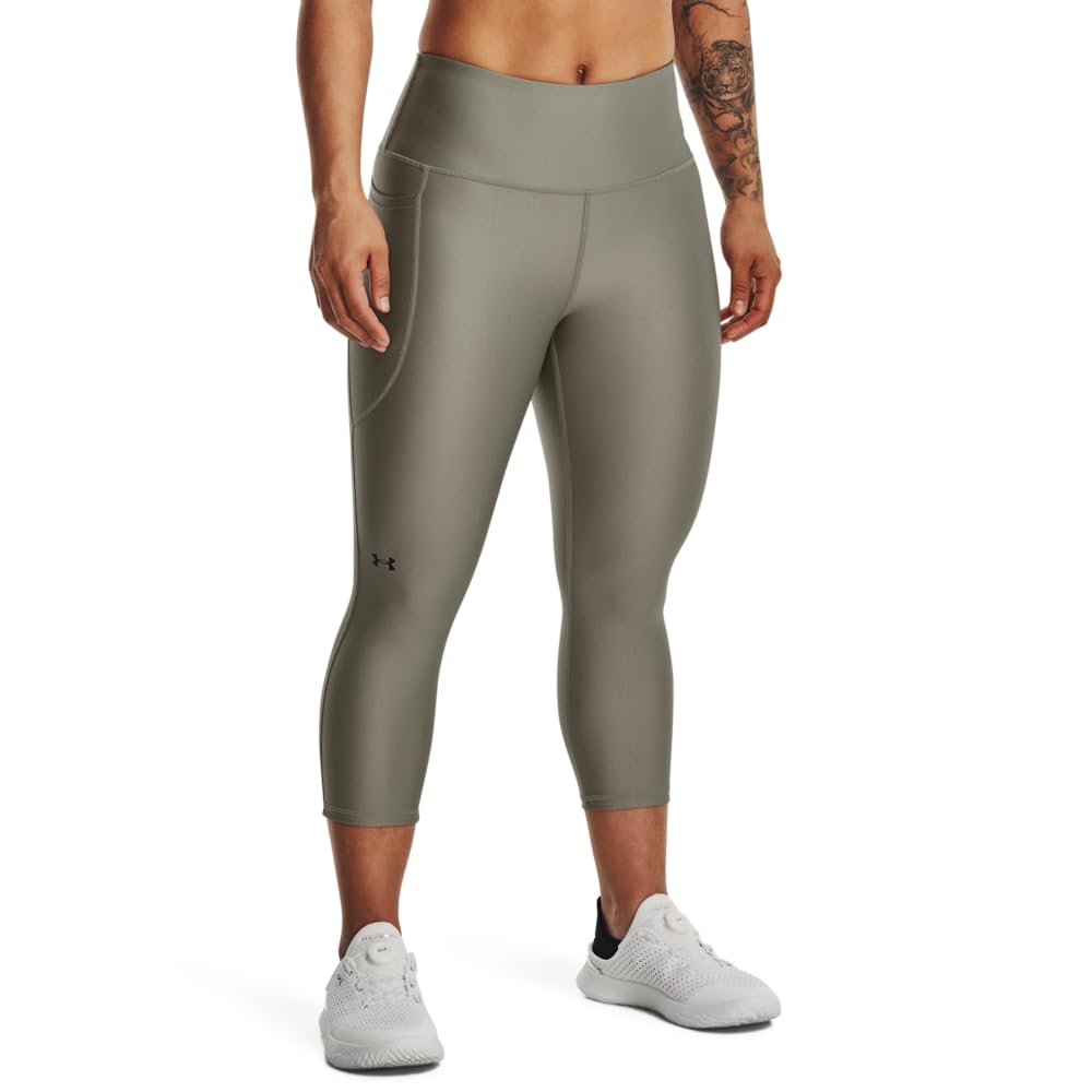 Under Armour Womens HeatGear Armour High Waisted Pocketed No-Slip Capri, (504) Grove Green / / Black, X-Small Short Image