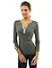 PattyBoutik Women Notch Neck Buttons Trim Blouse Top (Heather Army Green Medium)