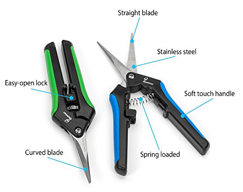 Greenthumbpro Hydroponic 2Pack Microtip Straight Blade/Curved Blade Flower Leaf Trimmer Pruner Shears - Image 3