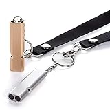 COMUSTER 2pcs Double Tubes Emergency Whistles High Pitch Hiking Camping Survival Aluminum Whistle with Lanyard and Keychain Outdoor Camping Hiking (Gold+Silver)