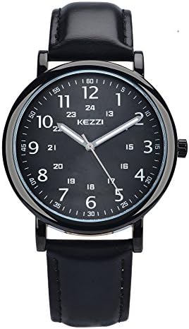 Black Watches Men Leather Band Quartz Analog Watch Arabic Numerals Dial Easy Read with Luminous Hands Waterproof Fashion Business Wristwatches Gifts for Family Friends (black-new)
