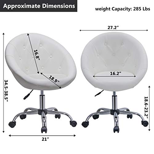 Duhome Home Office Chair Task Computer Chair with Wheels Swivel Height Adjustable Working Stool (White) - Thumbnail 3