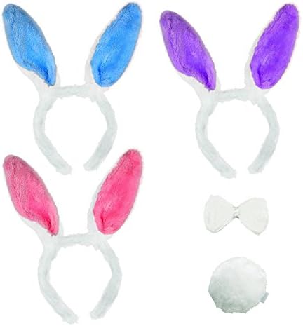 Qable Powerz 3-Pack Easter Bunny Costume accessories, Plush Bunny Ears, Bowtie and Tail Kit