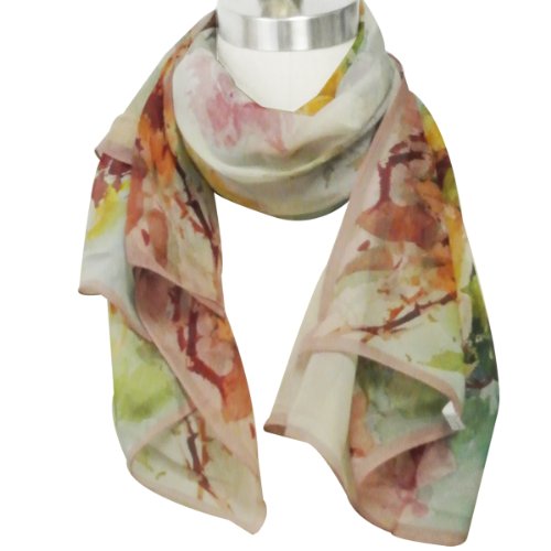 Wrapables 100% Mulberry Silk Floral Painting Square Scarf, Yellow Roses on Pink