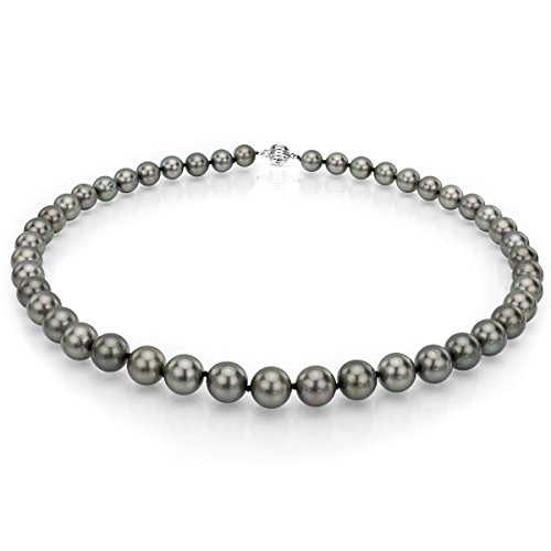 La Regis Jewelry 14K White Gold Black South Sea Cultured Tahitian Pearl Necklace for Women 16 inch 8-10mm