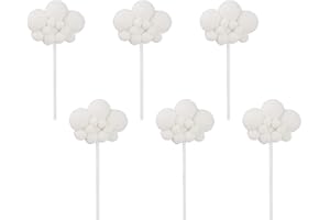 JANOU 10pcs Cloud Cake Topper Plush Cloud Cupcake Toppers Yarn Ball Cake Dessert Picks Decoration For Baby Shower Birthday Wedding Party Supplies (White)