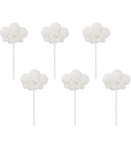5-Piece Cloud Cake Toppers | Fluffy Yarn Cloud Picks For Birthday, Baby Shower & Dessert Decor - View #3