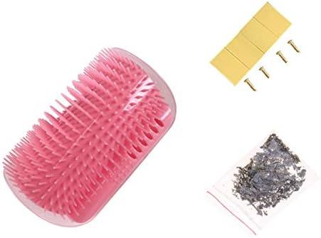 Cat Self Groomer Hard Plastic Wall Corner Grooming Brush Massage,Remove Shedding Hair with Catnip Pouch,Screws,Double-Sided Tapes for Long and Short Fur Cats,Kitties,Kittens