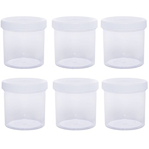 6 Pack Empty 12oz Wide-Mouth Clear Plastic Storage jar Containers White Solid Screw on Cap Style Lids Making Storing Slime,Foam ball,Glue,Putty,Glitter,Styrofoam,hobbies and Office Supplies kit