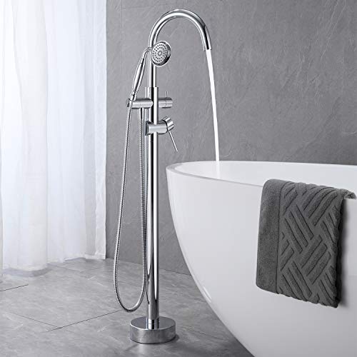 Wowkk Tub Filler Freestanding Bathtub Faucet Chrome Floor Mounted Brass