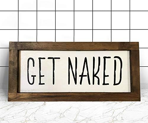 Amugo Rustic Bathroom Get Naked Sign Bathroom Decor Wood Sign Farmhouse Bathroom Wall Hanging