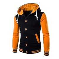 OSTELY Fashion Mens Winter Hooded Patchwork Slim Warm Hoodie Coat Jacket Outwear Sweater Sweatshirt (Yellow,Large)