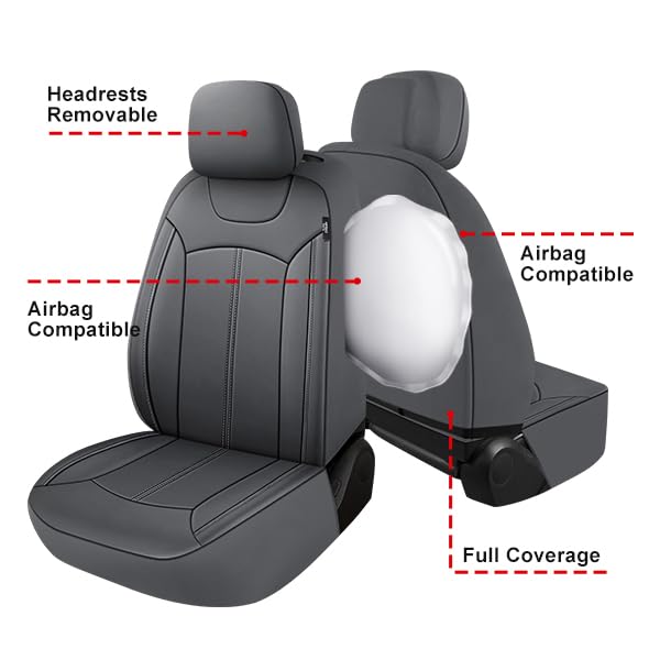 PARIIAOTIN PREMIUM LEATHER CAR SEAT COVERS FULL SEATS, WATERPROOF FRONT SEAT COVERS AND SPLIT REAR BENCH SEAT COVERS FOR CARS,UNIVERSAL AUTOMOTIVE INTERIOR COVERS FOR SEDAN SUV TRUCK VAN PICK-UP,GRAY