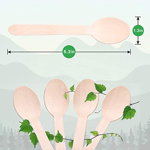 HLSN Packaging Box Disposable Wooden Spoons 100 Pieces, 100 Natural