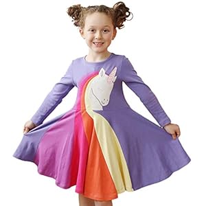 TSWRK Jurk meisjes lange mouwen jurk A-lijn lange mouwen jurk prinses jurk eenhoorn patroon herfst voor 3-7 jaar