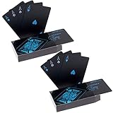 Waterproof PVC Poker Playing Cards, 2 Deck of Poker Card with Black Backing in Box Great Gift for Card Players Family Party BBQ Game