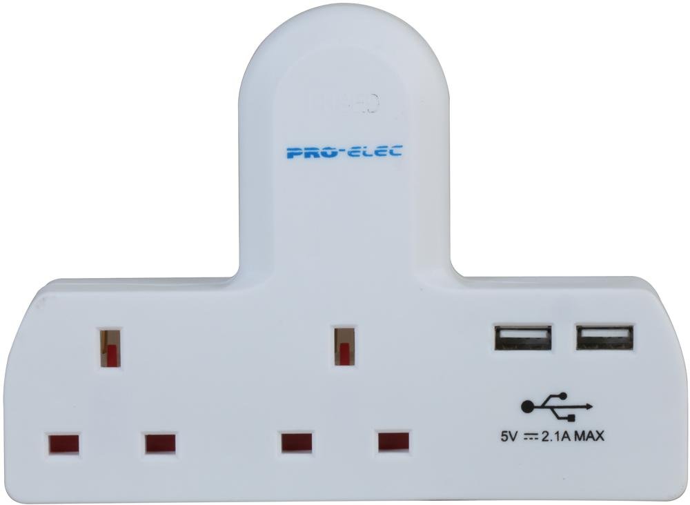 Pro Elec pl15130 2 Way Multi Plug Adapter with Dual USB Ports