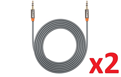 [2 Pack] iFlash 3.5mm Auxiliary Audio Cable (6ft extra long) AUX Cable -- Gold Plated, Male to Male -- for iPod, iPhone, iPad, Android Smartphone, Tablet, MP3 Player, Home / Car Stereos & More (Gray) - Thumbnail 2
