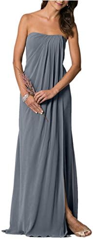 Sweet Bridal Women's Long Prom Evening Gowns Strapless Split Chiffon Bridesmaid Dress Evening Blue US8