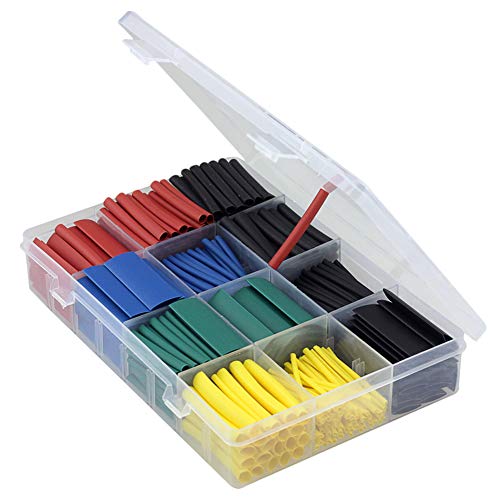 Heat Shrink Tubing 2:1 Electric Insulation Tube Kit Flame Retardant Wrap Cable Sleeve 530pcs 5 Colors 8 Sizes with Storage Box