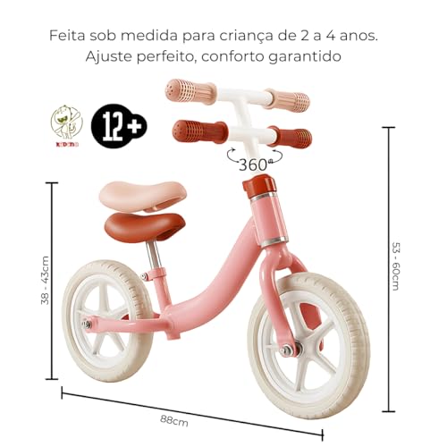 Bicicleta de Equilíbrio Wild Infantil Kidino - Sem Pedal, Balance Bike Estável e Segura +12 Meses – Desenvolve Coordenação Motora e Equilíbrio para Crianças