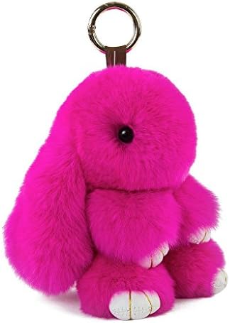 CHMING Bunny Keychain Soft Rex Rabbit Fur Fluffy Cute Pom Pom Pendant Key chain Car Keyring Womens Handbag Charms