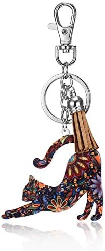Wimagic 1x Keychain Colorful Animal Pendant Tassel Key Holder Bag Car Key Chain Keyring Charm Pendant Ornament Holiday Birthday Party Gift for Women Men - Cat