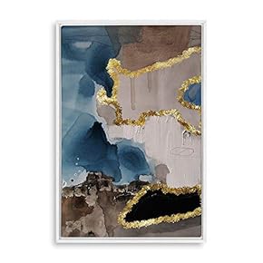 Framed Canvas Home Artwork Decoration Golden Abstract Art Canvas Wall Art for Living Room, Bedroom - 16x24 inches