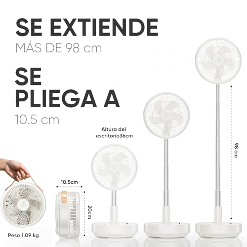 Ventilador Portátil Extensible y Plegable de 10000mAh, Ventilador Recargable con Control Remoto, Oscilación de 180° y Temporizador, Power Bank para Celular, Ideal para Dormitorio, Oficina y Camping