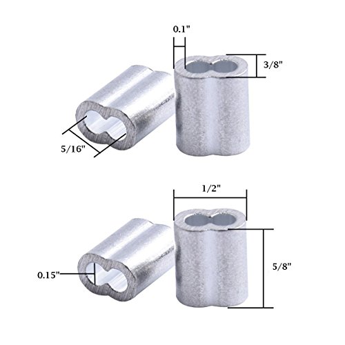Accessbuy 100 Pieces Aluminum Crimping Loop Sleeve for 1/8 Inch Diameter Wire Rope and Cable - Thumbnail 2