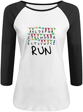 Girls Stranger Things Christmas Lights Run New Baseball Raglan tee shirt