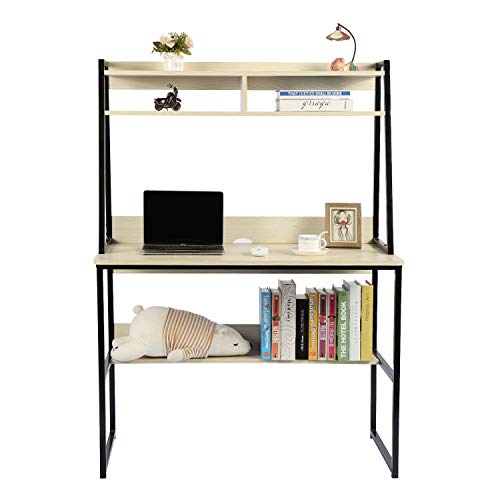 HOME BI Multi-Functional Computer Desk with Hutch and Storage Bookshelf Writing PC Laptop Study Table Workstation for Home Office, 39.37" x 18.9" x 54.5"