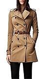 Komene Women's Elegant Double-breasted Long Trench Coat with Belt