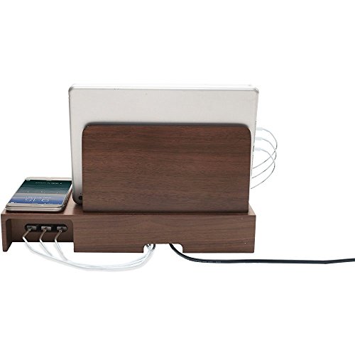 G.U.S. Charging Desk Organizer with Wireless Smart Charging Pad + 6-USB Ports. Multi-Device Charger for iPhones, iPads, E-Readers, Samsung, Android, Nexus and More. Strong Build, Polished Walnut
