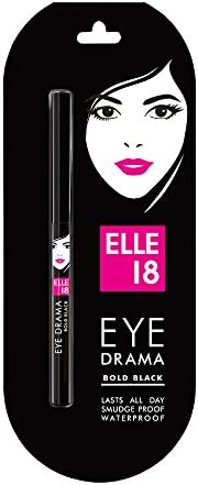 Elle 18 Eye Drama Kajal, Super Black, Smudgeproof & Waterproof, 0.35 g