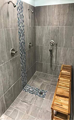 Home Building Glass Tile Kitchen Backsplash Idea Bath Shower Wall Decor Teal Blue Gray Wave Marble Interlocking Pattern Art Mosaics TSTMGT002 (10 Square Feet)