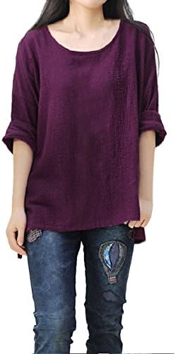 Syban Womens Cotton Linen Thin Section Loose Long-Sleeved Blouse T-Shirt Pullover