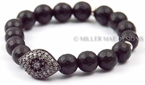 Pavé CZ Evil Eye Onyx Elastic Bracelet - 7 inches Handmade Bracelet by Miller Mae Designs