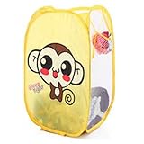 SymCool - Super Cute - Foldable Pop Up Hamper, Laundry Basket or Toy Chest for Storage - Cartoon Theme - Brown Monkey (Yellow)