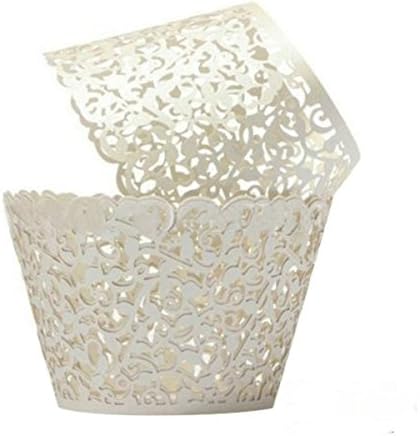 Somnr® Cupcake Wrappers 100 Filigree Artistic Bake Cake Paper Cups Little Vine Lace Laser Cut Liner Baking Cup Muffin Case Trays for Wedding Party Birthday Decoration (Cream)