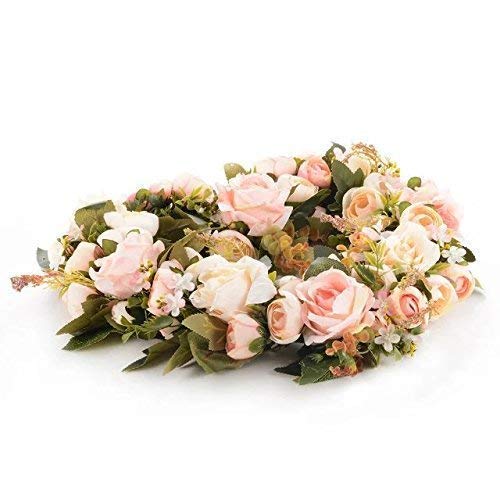 Adeeing Vintage Art Simulation Rose Flowers Wreath Pink Heart-shaped Garland for Home Wedding Decoration
