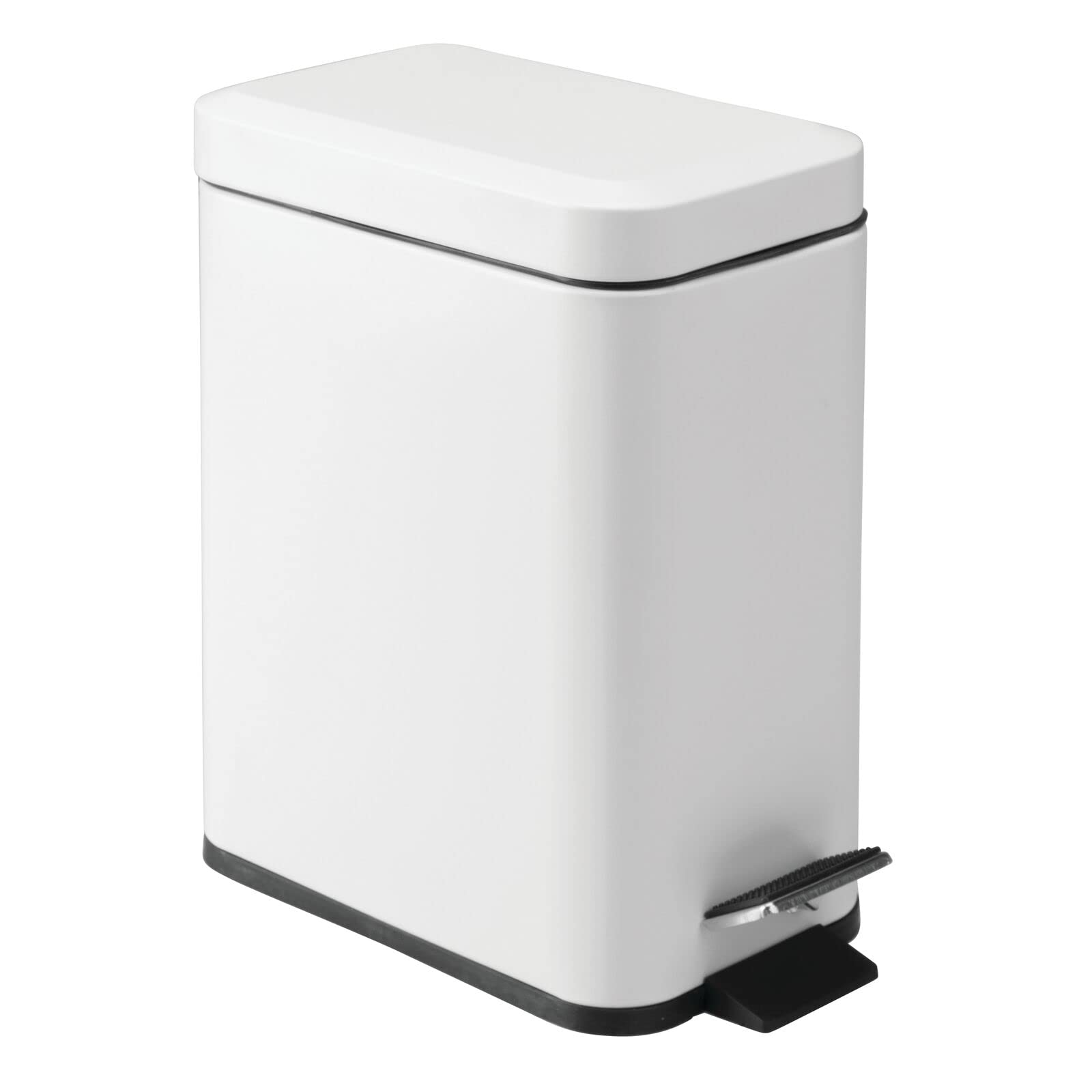 Photo 1 of mDesign 5 Liter Rectangular Small Steel Step Trash Can Wastebasket, Garbage Container Bin for Bathroom, Powder Room, Bedroom, Kitchen, Craft Room, Office - Removable Liner Bucket, Matte White