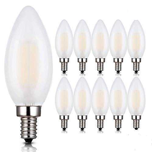 E12 LED Bulbs,6W LED Candelabra Light Bulbs, B11 LED Chandelier Bulbs, 6W Filament LED Light Bulb, E12 Base LED Candle Bulbs, C35 Frosted Glass Torpedo Shape Bullet Top,2700K Warm White,10 Pack