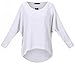 UGET Women's Oversized Baggy Tops Off Shoulder Loose Fitting Pullover Casual Blouse T-Shirt Sweater Long Batwing Sleeve Medium White