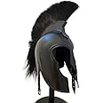AnNafi® Achilles Troy Helmet Fabled Greek Warrior Helm (Steel) | Medieval Knight Armor Costume | Metal Replicas LARP Reenactment Helm Armour SCA Replica Costumes Men | Black Helmet with Black Plume