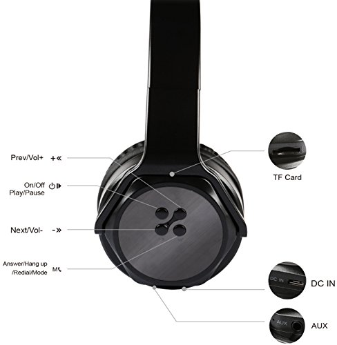 KOCASO [Bluetooth/Wireless] Foldable Hi-Fi [Stereo] Over Ear Headphones W/ Built-In High Resolution Audio Speaker. Hands Free/Built-In Mic/Adjustable Headset- AUX/FM/SD Card Ports- PC/Smartphones/TV