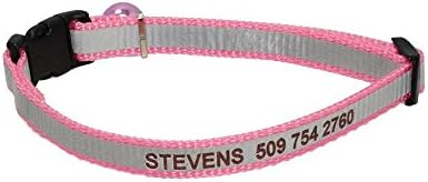 Pink Personalized Reflective Cat Collar. Safety Release Buckle. Adjustable Size