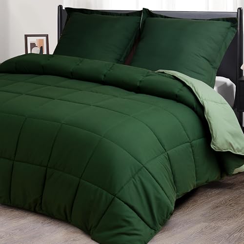 HIG Bettdecke 240x220 cm + 2 Kissenbezüge 80x80cm – Oeko-TEX zertifizierte grüne Steppdecke, kastenförmig genäht – 1500g Daunenalternative (250GSM) we